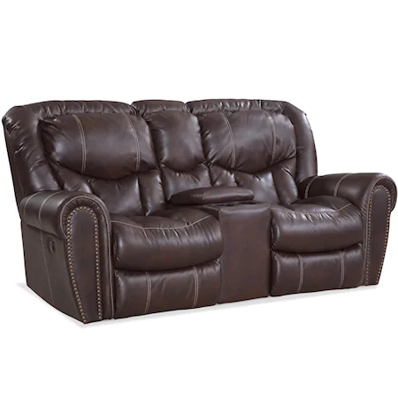 Traditional Power Reclining Love Seat with Storage Arm and Cup Holders